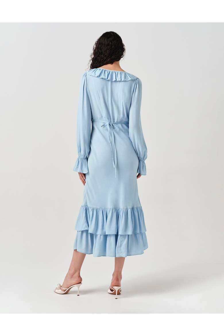 Melina Crepe Ruffle Hem Midi Dress, Alternate, color, Blue