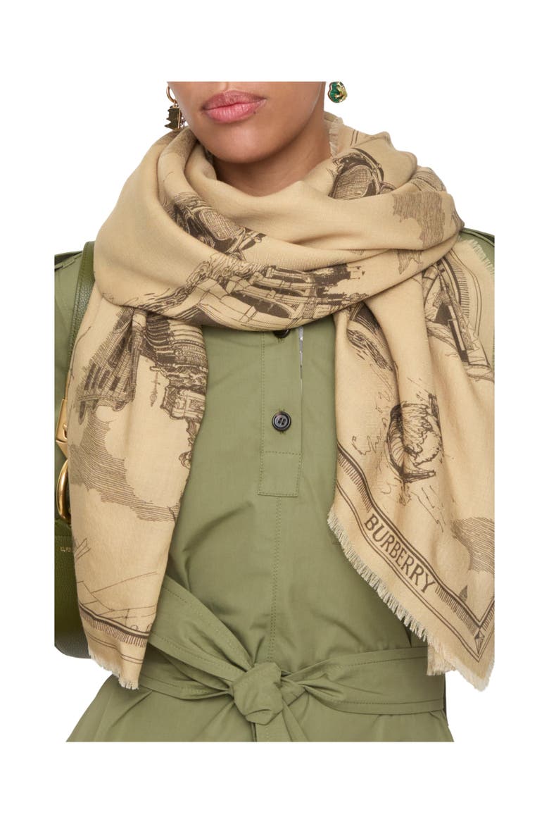 London Landmarks Wool Silk Scarf, Alternate, color, Sand beige