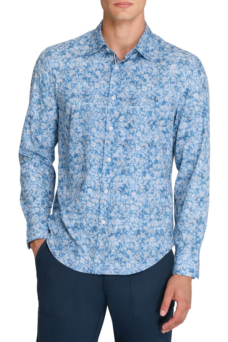 Shadow Floral Print Woven Long Sleeve Basic, Main, color, DUSTY BLUE