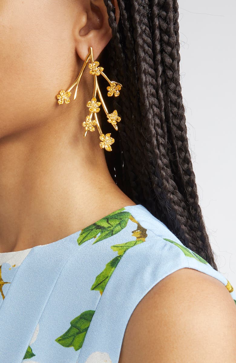 Oscar de la Renta Cherry Blossom Branch Earring, Alternate, color, Yellow Gold