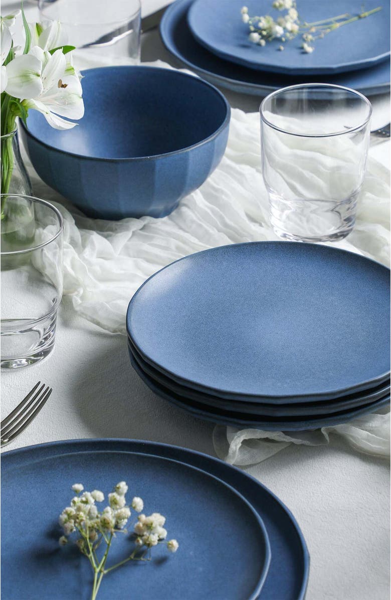 Stone Lain Rio Stoneware 16-Piece Dinnerware Set with Glasses, Alternate, color, Blue