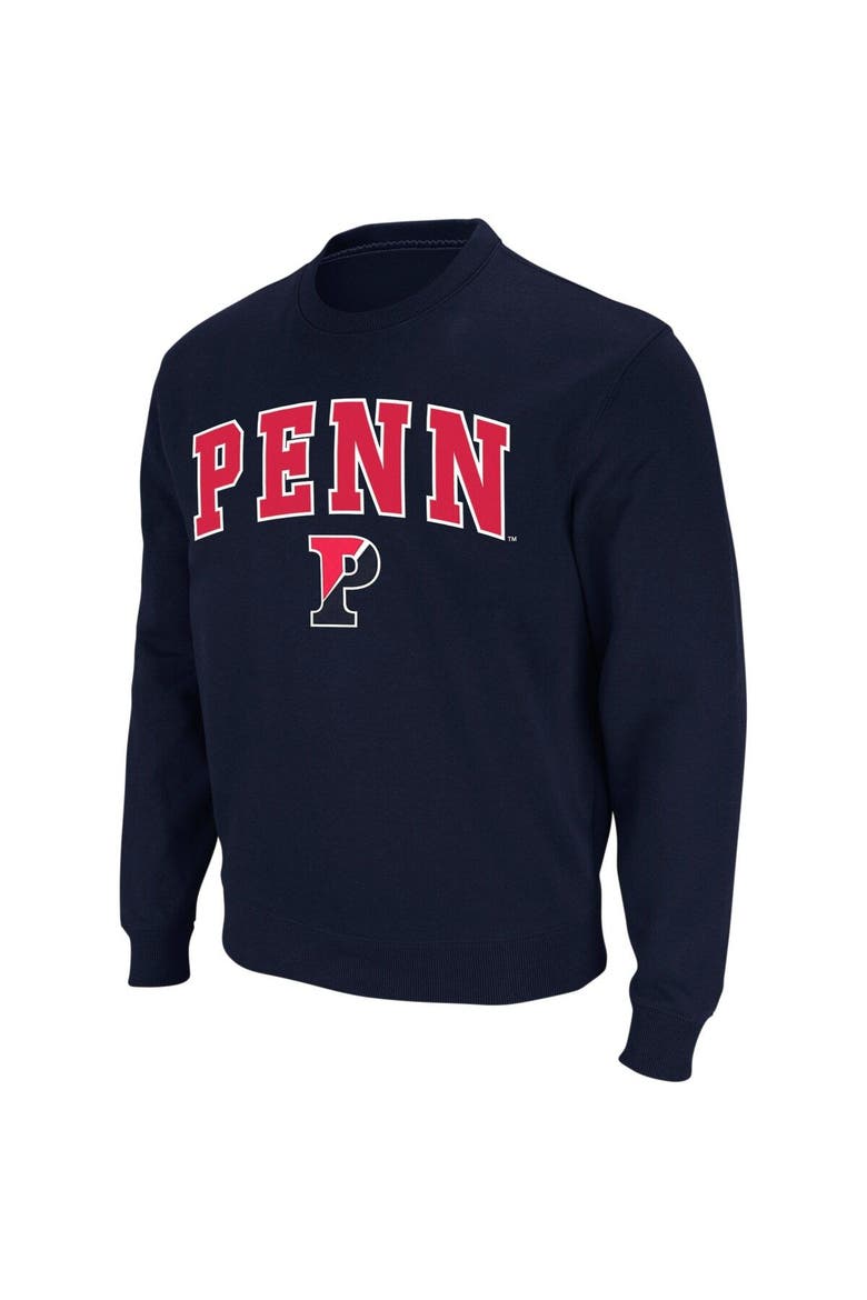 Men's Colosseum Navy Pennsylvania Quakers Arch & Logo Crew Neck Sweatshirt, Main, color, Navy