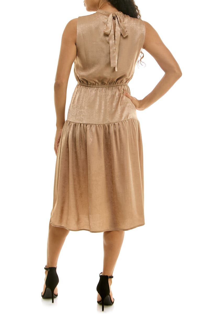 Nina Leonard Sleeveless Back Bow Tiered Dress, Alternate, color, Praline