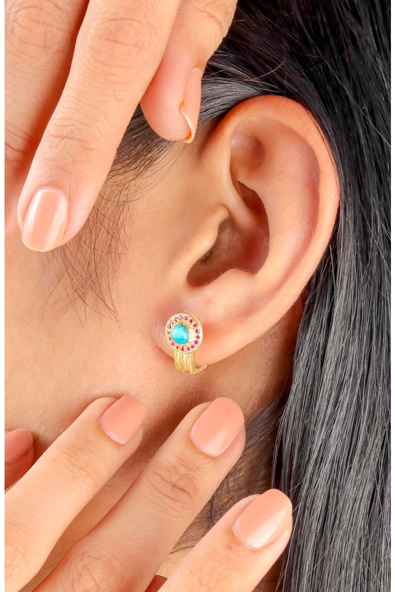 Turquoise Gold Plated Huggie Hoop Earrings, Alternate, color, BLUE