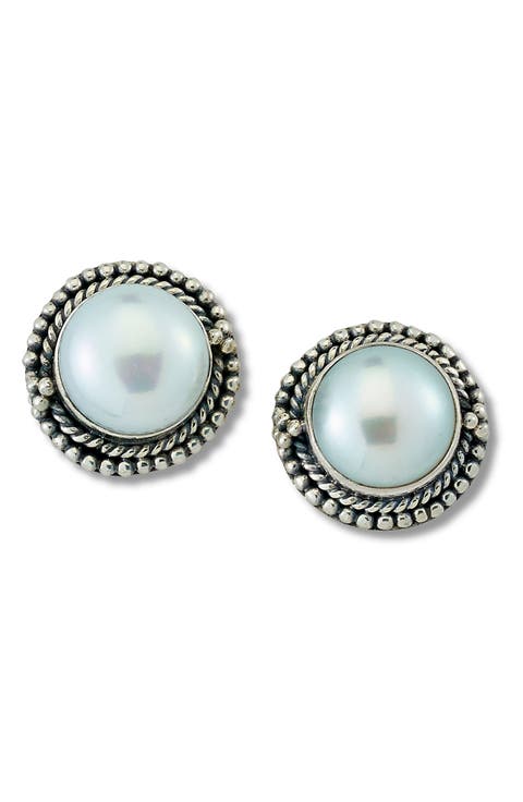 Sterling Silver 10-11mm White Pearl Stud Earrings