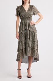 Vince Camuto Metallic Tiered Midi Dress