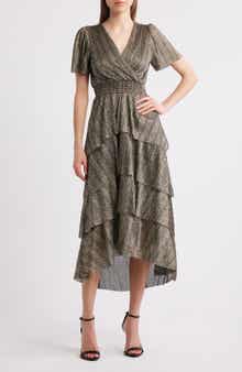 Metallic Tiered Midi Dress