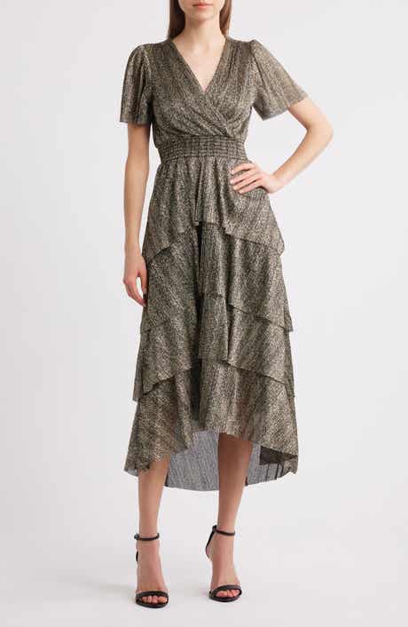 Metallic Tiered Midi Dress
