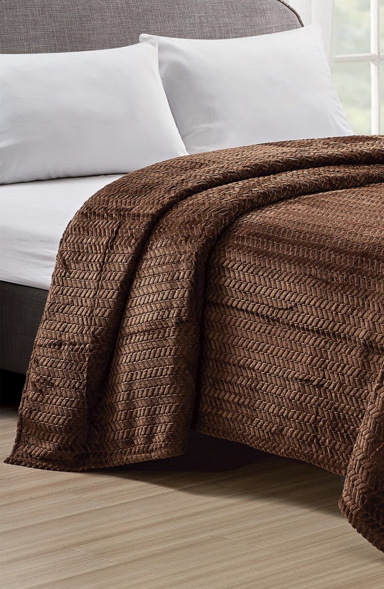 Luxury Home Braided Chevron Microplush Blanket, Alternate, color, Chocolate