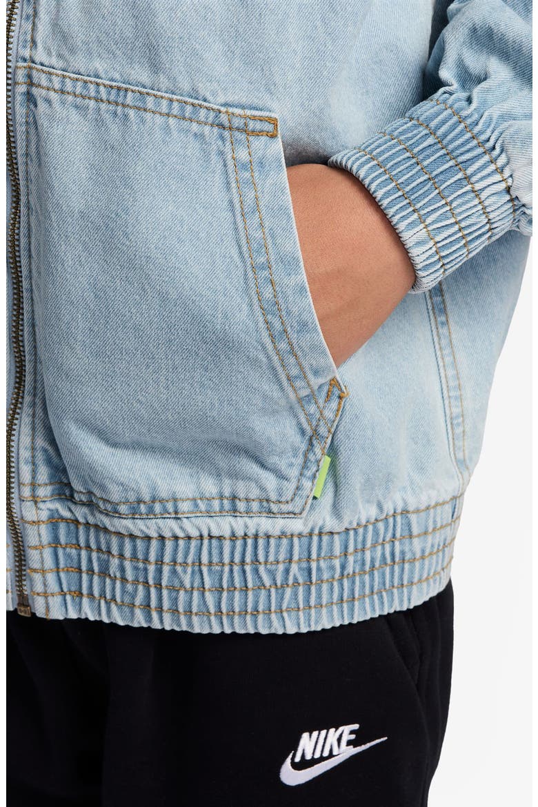 Kids' Sportswear Denim Hooded Zip-Up Jacket, Alternate, color, 436 LT ARMORY BLUE/ARMORY BLUE