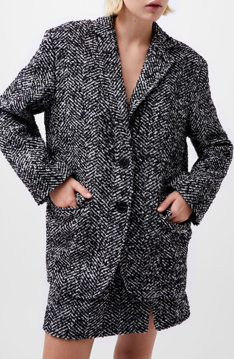 French Connection Chantelle Herringbone Blazer, Main, color, 90-Black-White