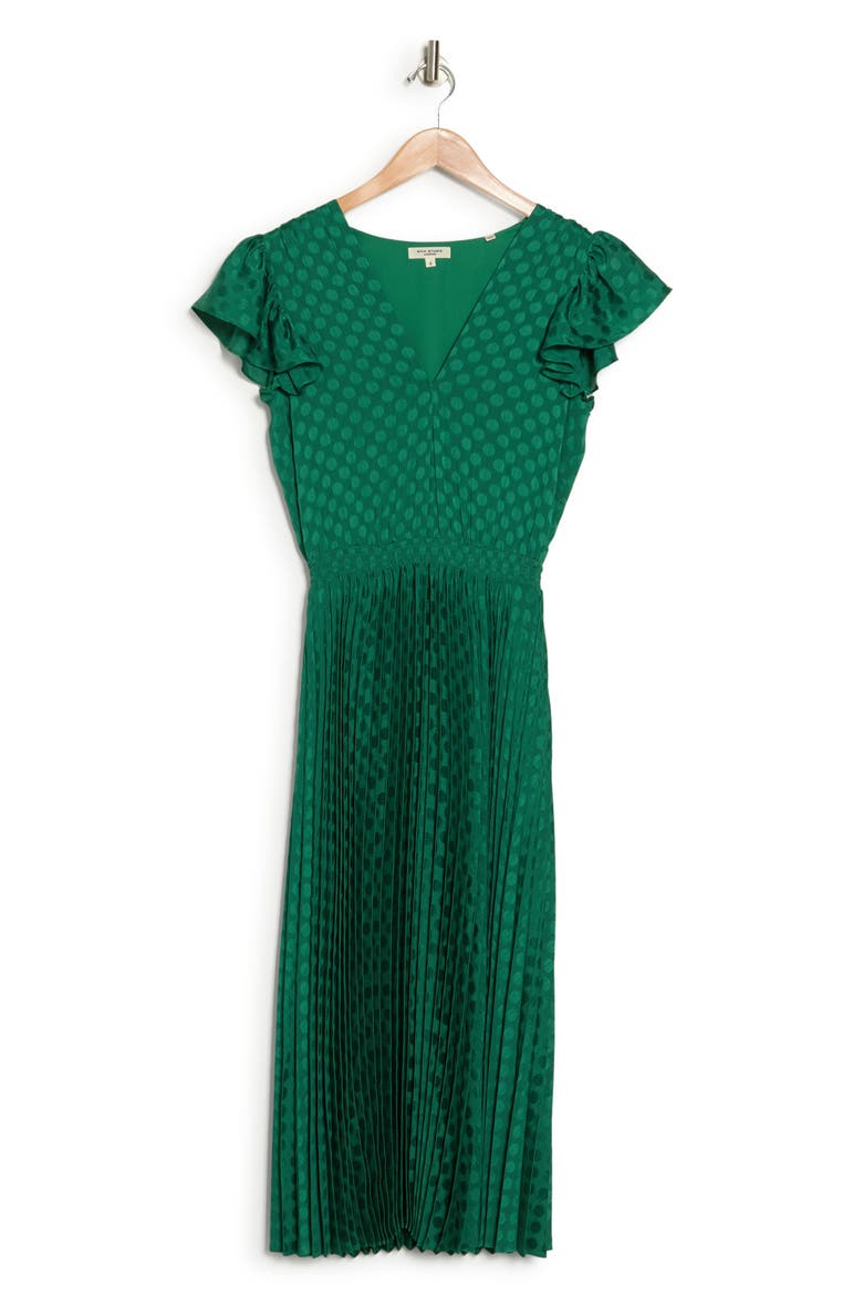 MAX STUDIO Polka Dot Pleated Satin Midi Dress (Women)