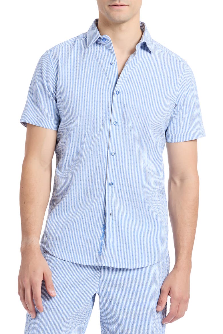 Fornillo Classic Fit Stripe Short Sleeve Button-Up Shirt, Main, color, NAVY
