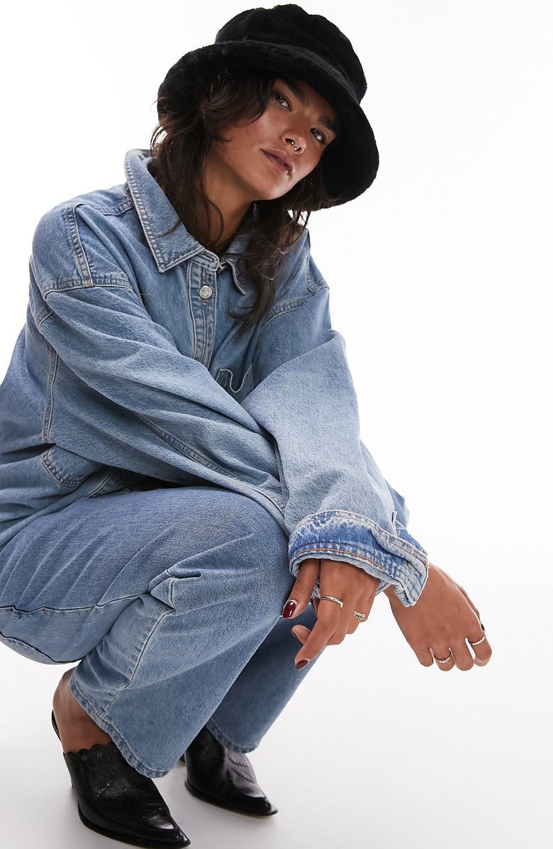 Topshop Faux Fur Bucket Hat, Alternate, color,