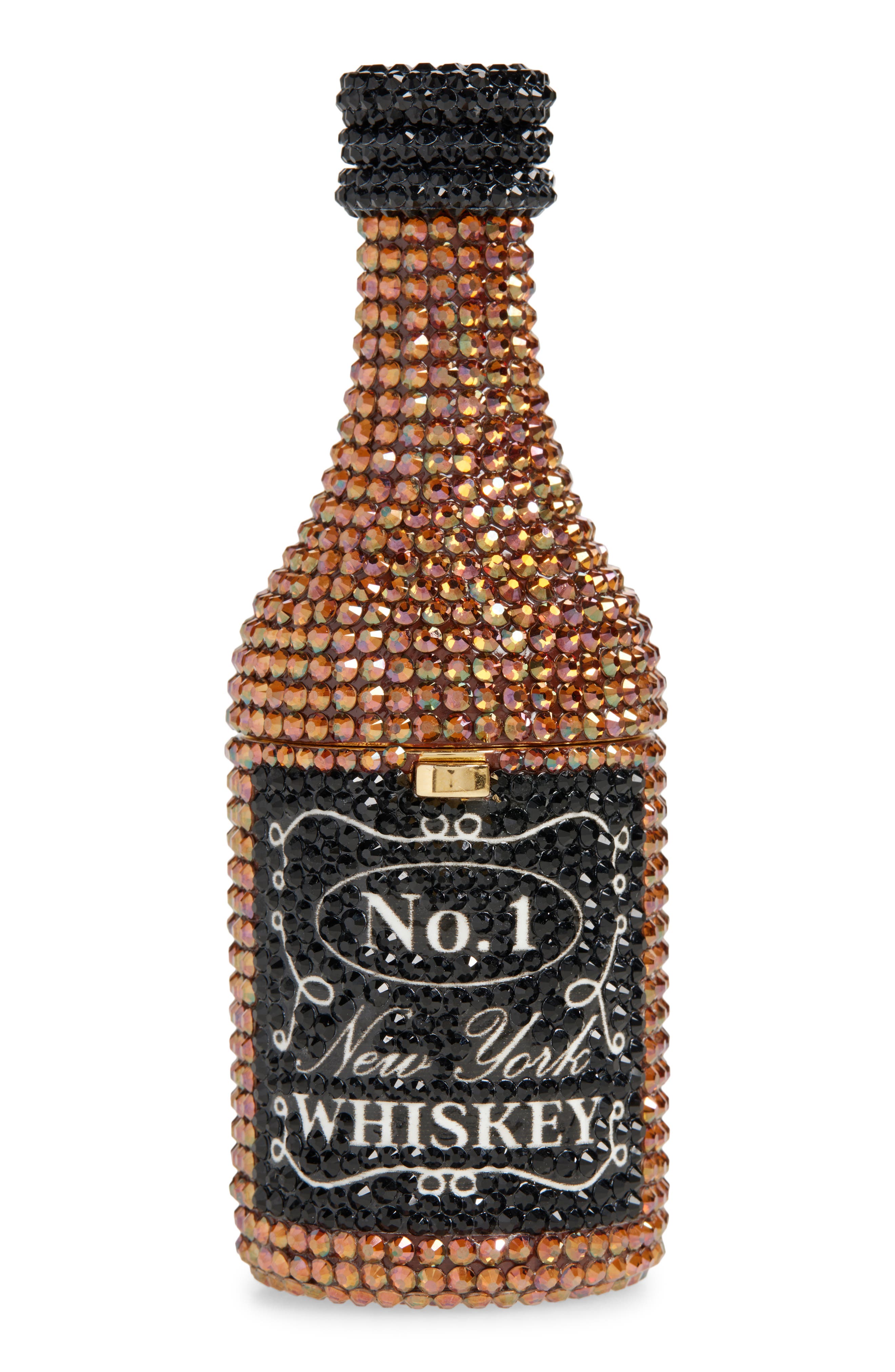 JUDITH LEIBER COUTURE Mini Crystal Bottle Pillbox, Main, color, Champagne Brown Mult