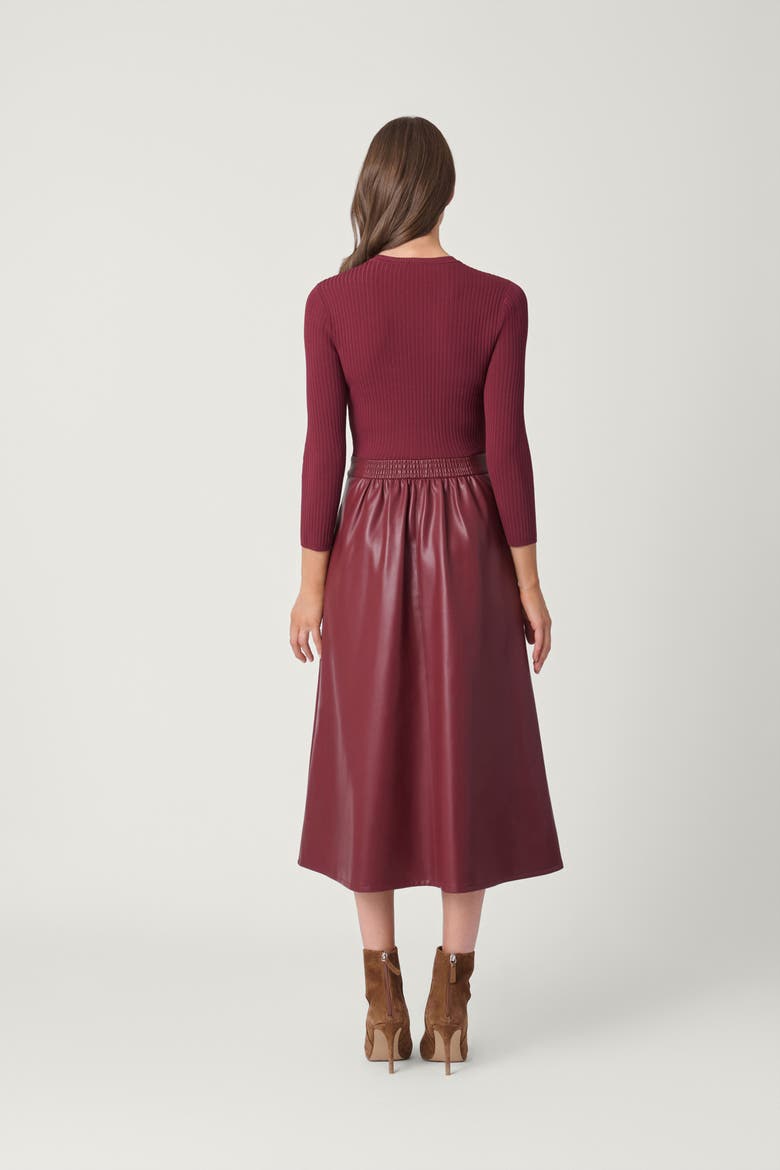 Leather Knit Mixed Media Paige Dress, Alternate, color, Burgundy