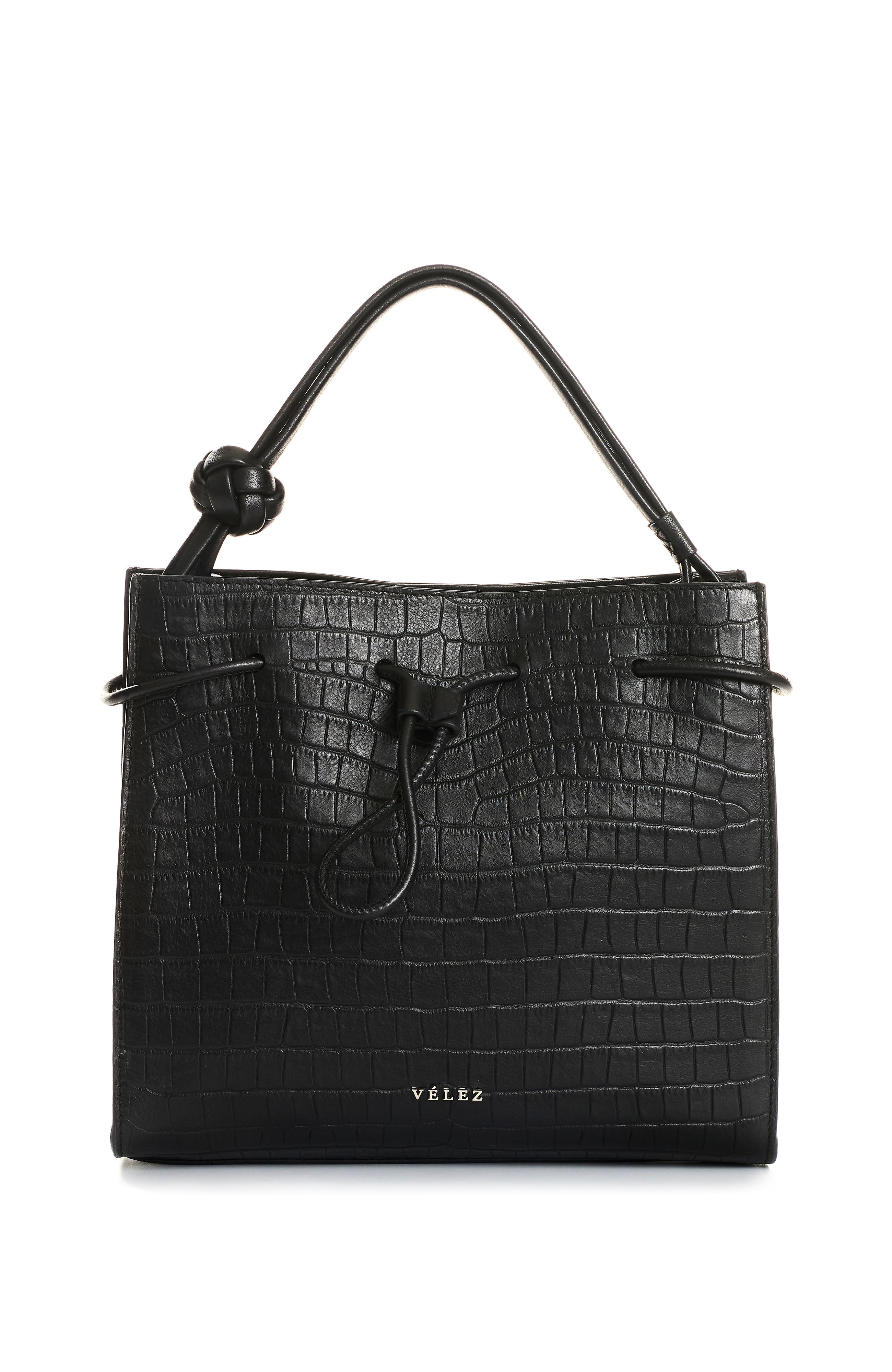 Velez Embossed Leather Bowling Bag, Main, color, Black