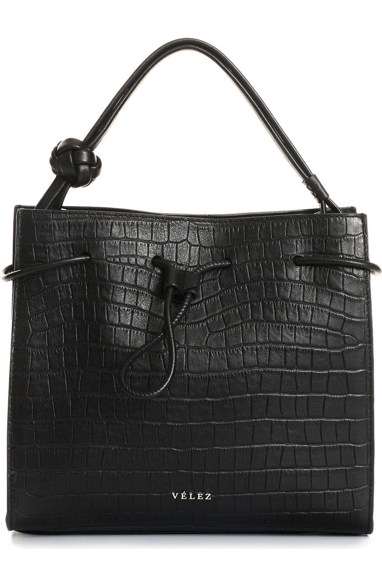 Velez Embossed Leather Bowling Bag, Main, color, Black