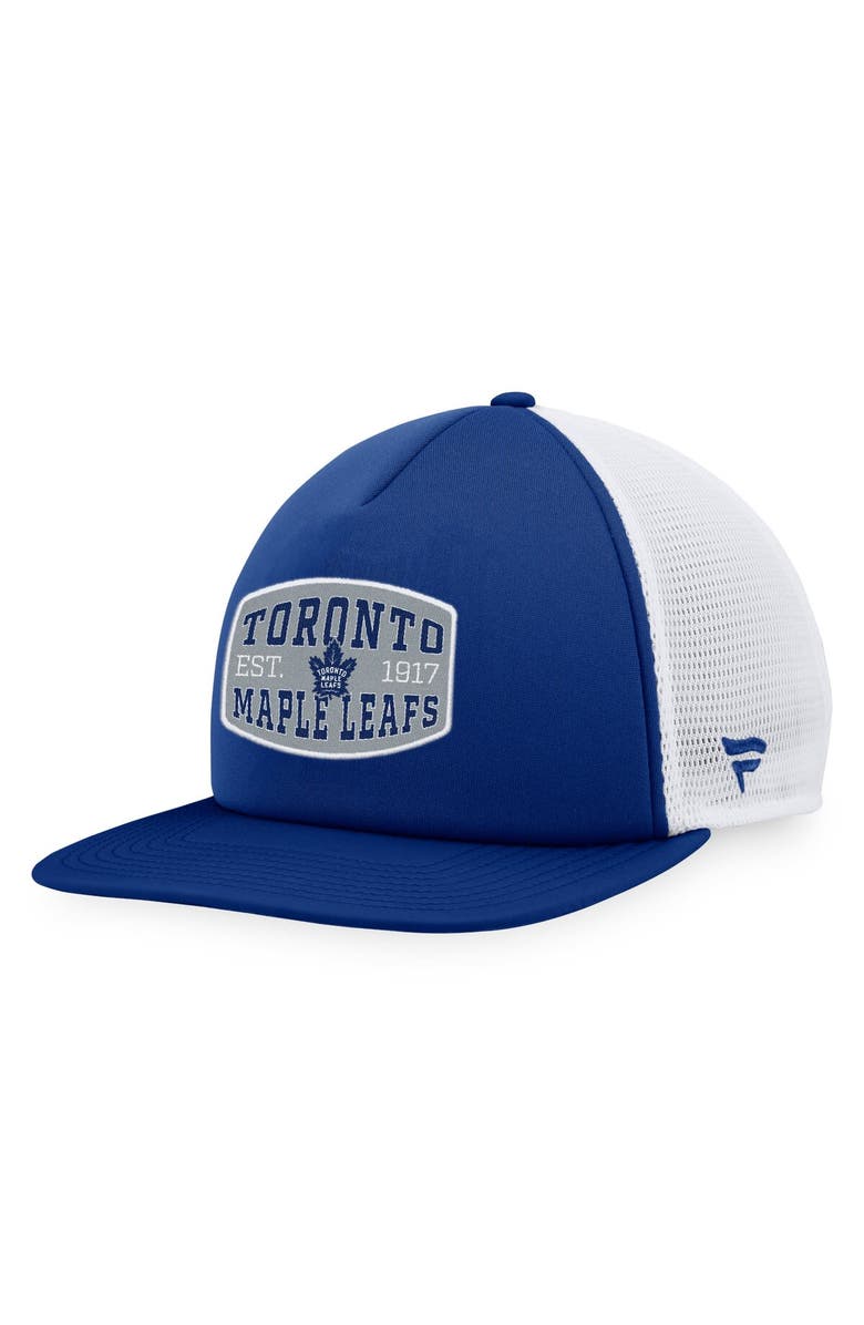 FANATICS Men's Fanatics Branded Blue/White Toronto Maple Leafs Foam Front Patch Trucker Snapback Hat, Main, color, Blue
