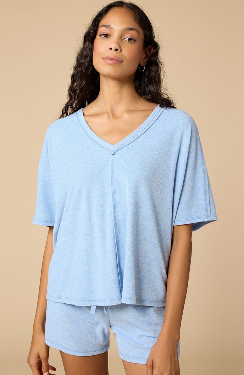 Softies Terry Relaxed V-neck with Short Set, Alternate, color, Heather Sky Blue