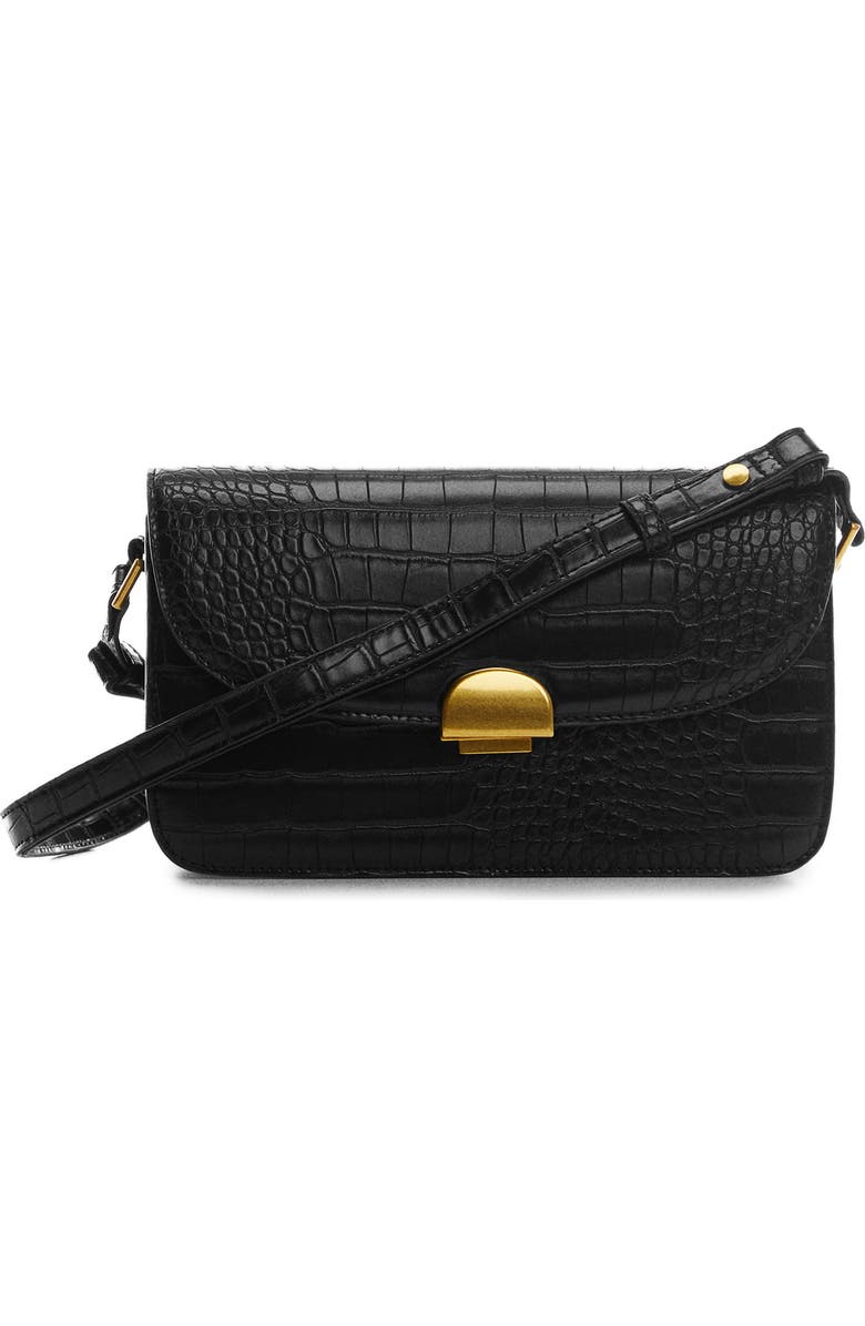 MANGO Croc Embossed Faux Leather Shoulder Bag, Main, color,