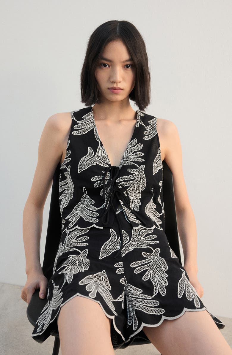 MANGO Embroidered Bow Vest, Alternate, color, Black