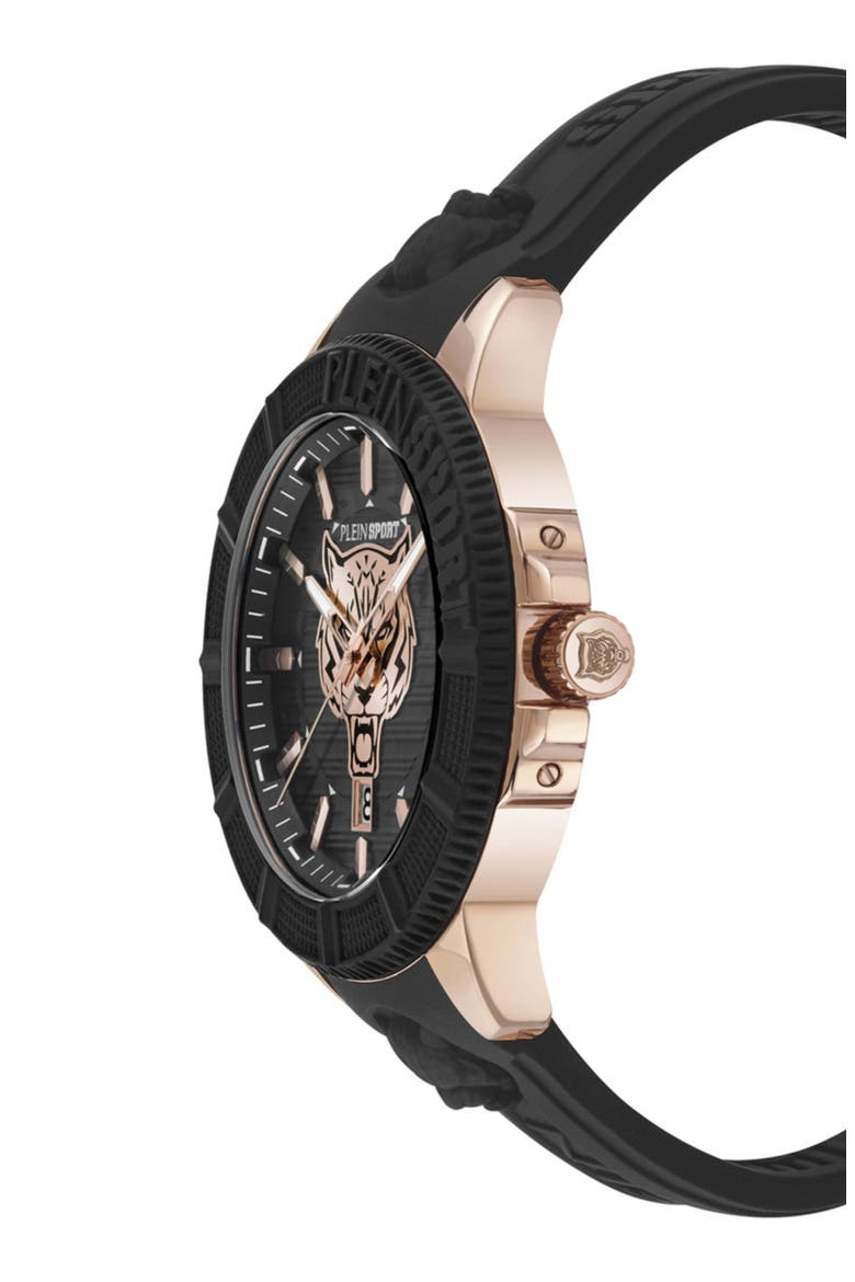 City Rush Three Hand Quartz Silicone Strap Watch, 45mm, Alternate, color, ROSE GOLD