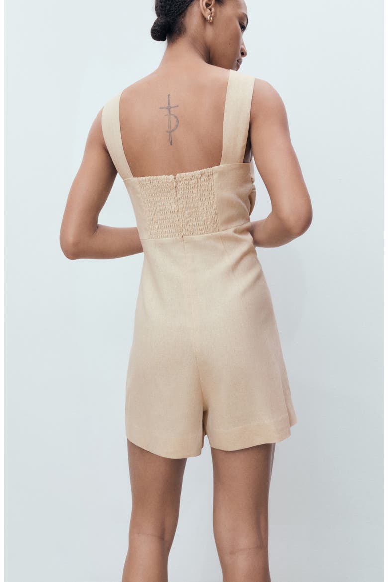 Hoop Detail Linen Blend Romper, Alternate, color, SAND