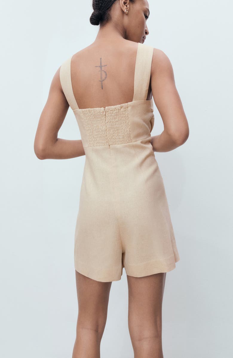 MANGO Hoop Detail Linen Blend Romper, Alternate, color, Sand