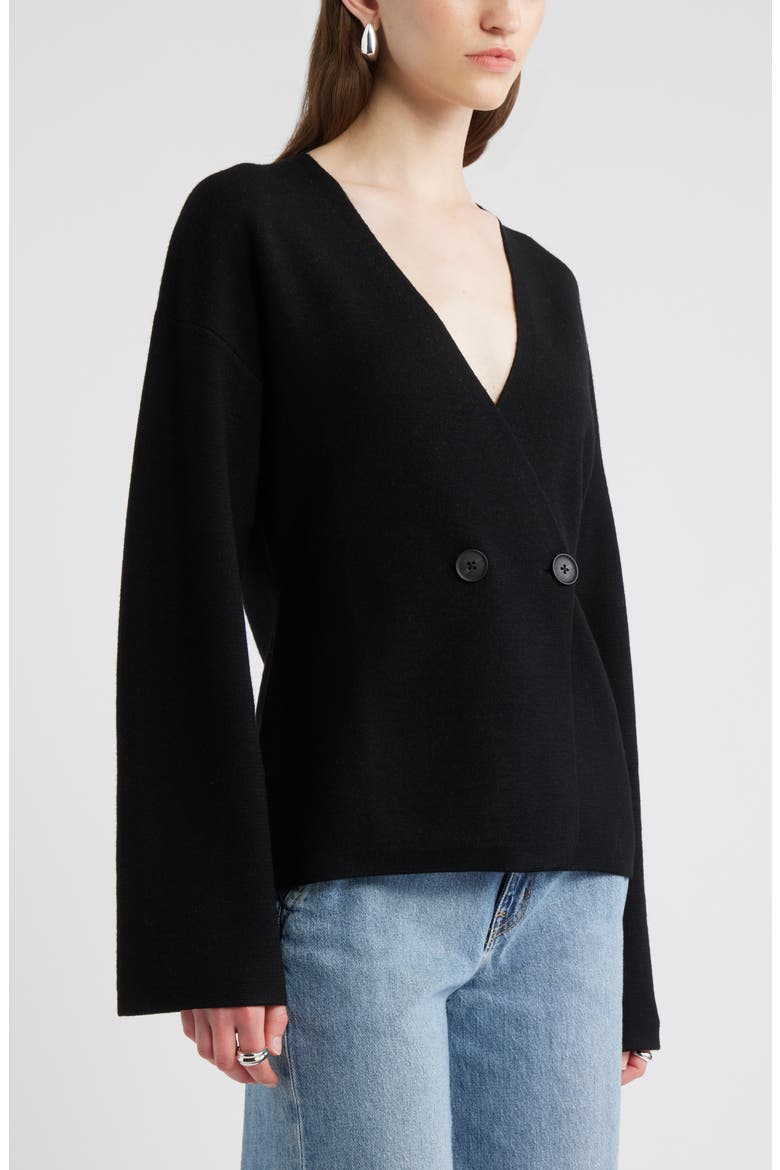 Double Breasted Merino Wool Blend Cardigan, Alternate, color, BLACK