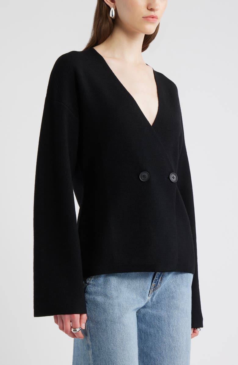 Nordstrom Double Breasted Merino Wool Blend Cardigan, Alternate, color, Black