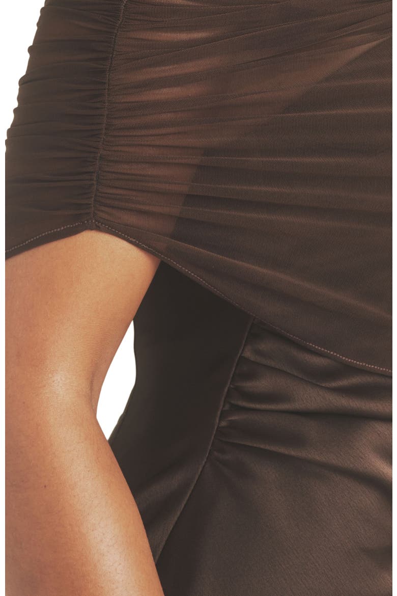 Bardot Detail Satin Midaxi Dress, Alternate, color, Mocha