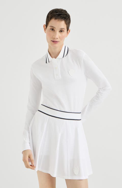 Stretch cotton piqué polo shirt with logo