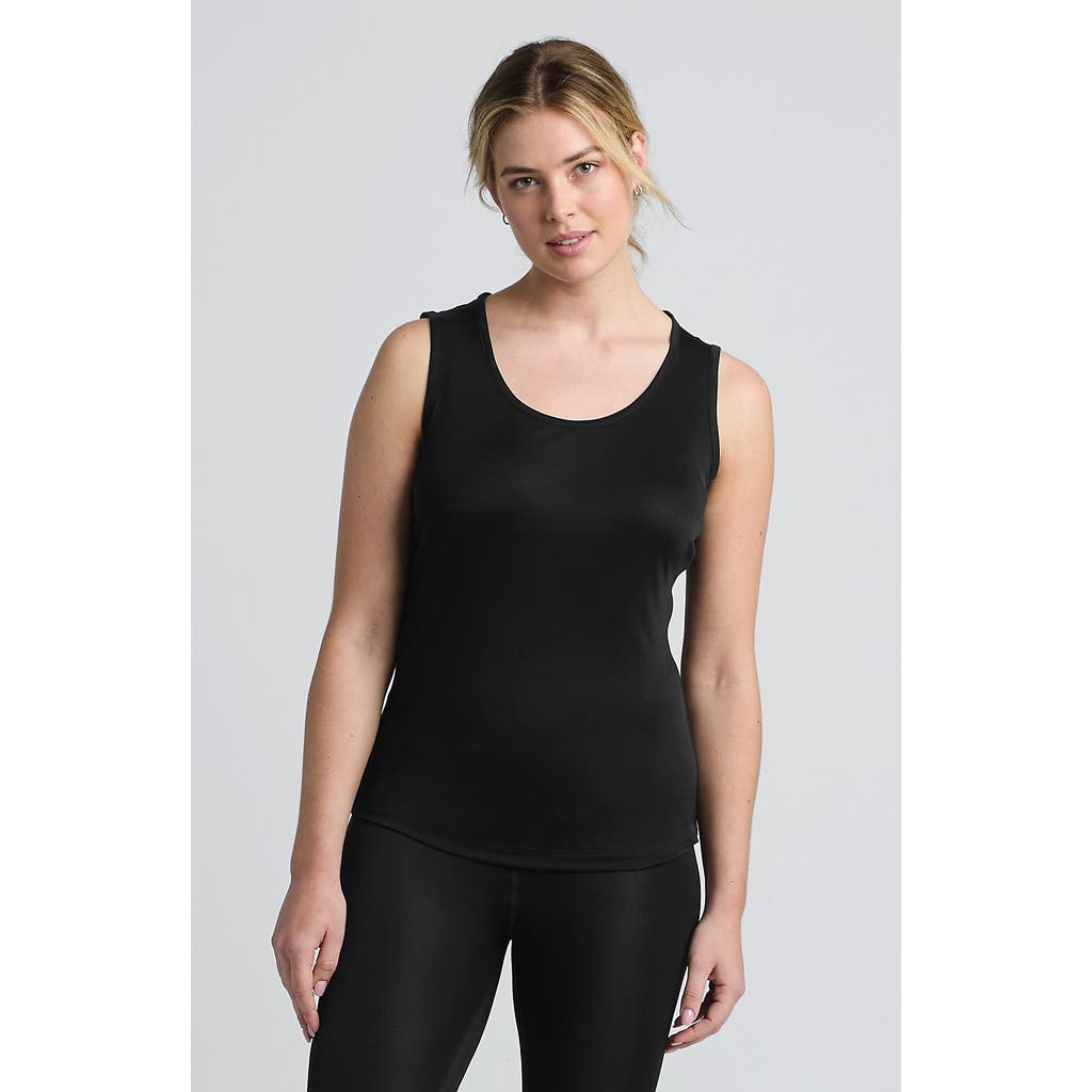 Lands' End Petite Silk Interlock Thermal Long Underwear Base Layer Tank Top In Black