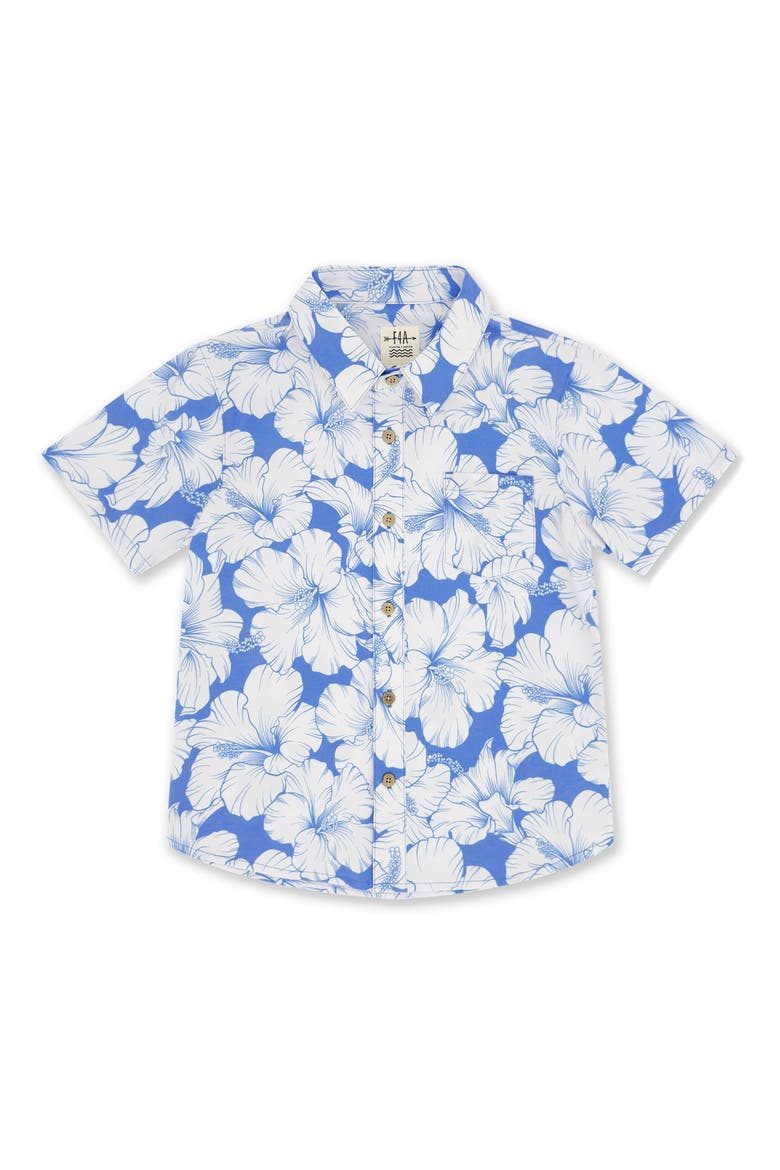 Kids' Print Short Sleeve Button-Up Shirt, Main, color, MARINA BLUE