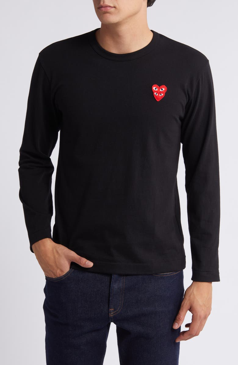 Comme des Garçons PLAY Overlapping Heart Long Sleeve T-Shirt, Main, color,