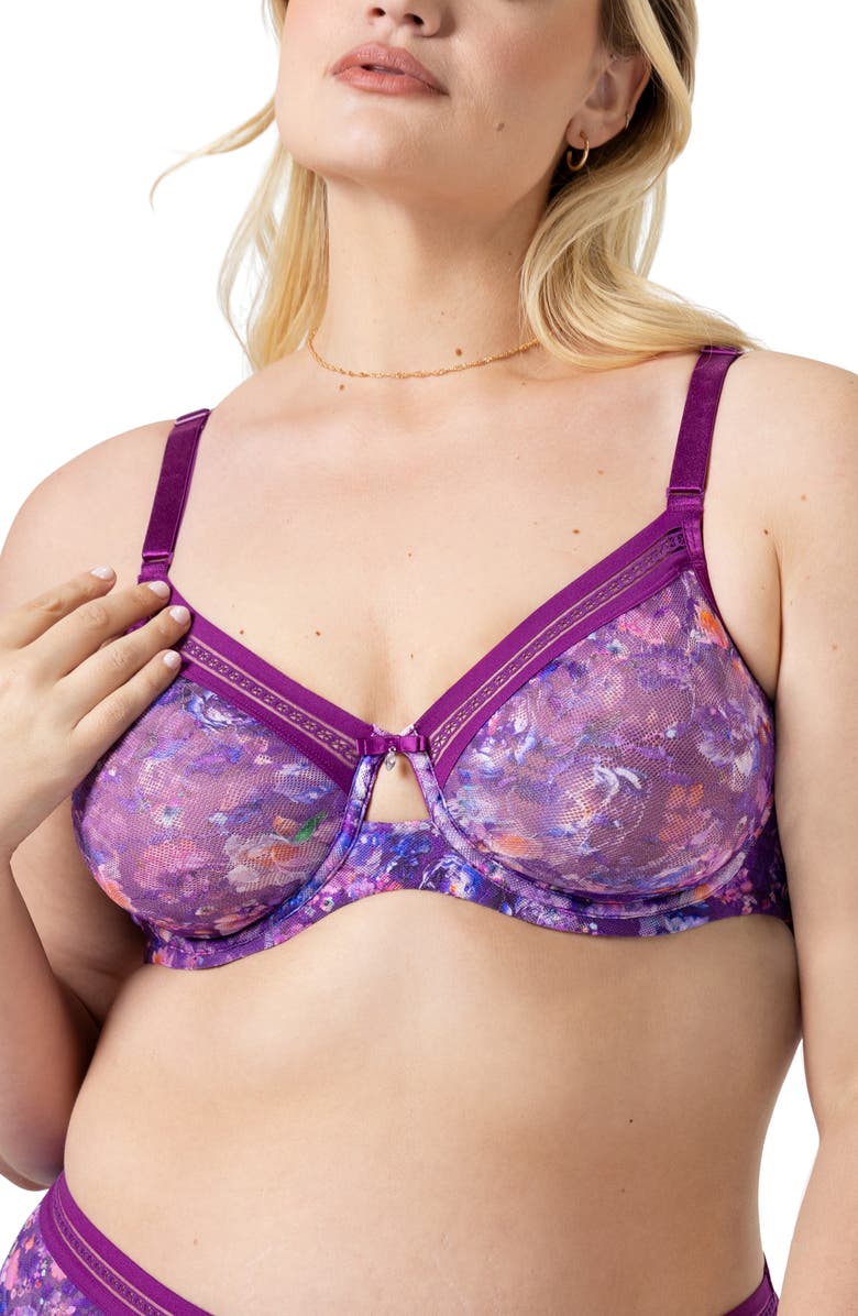 Curvy Couture Print Underwire Unlined Bra, Main, color, Enchanted Twilight