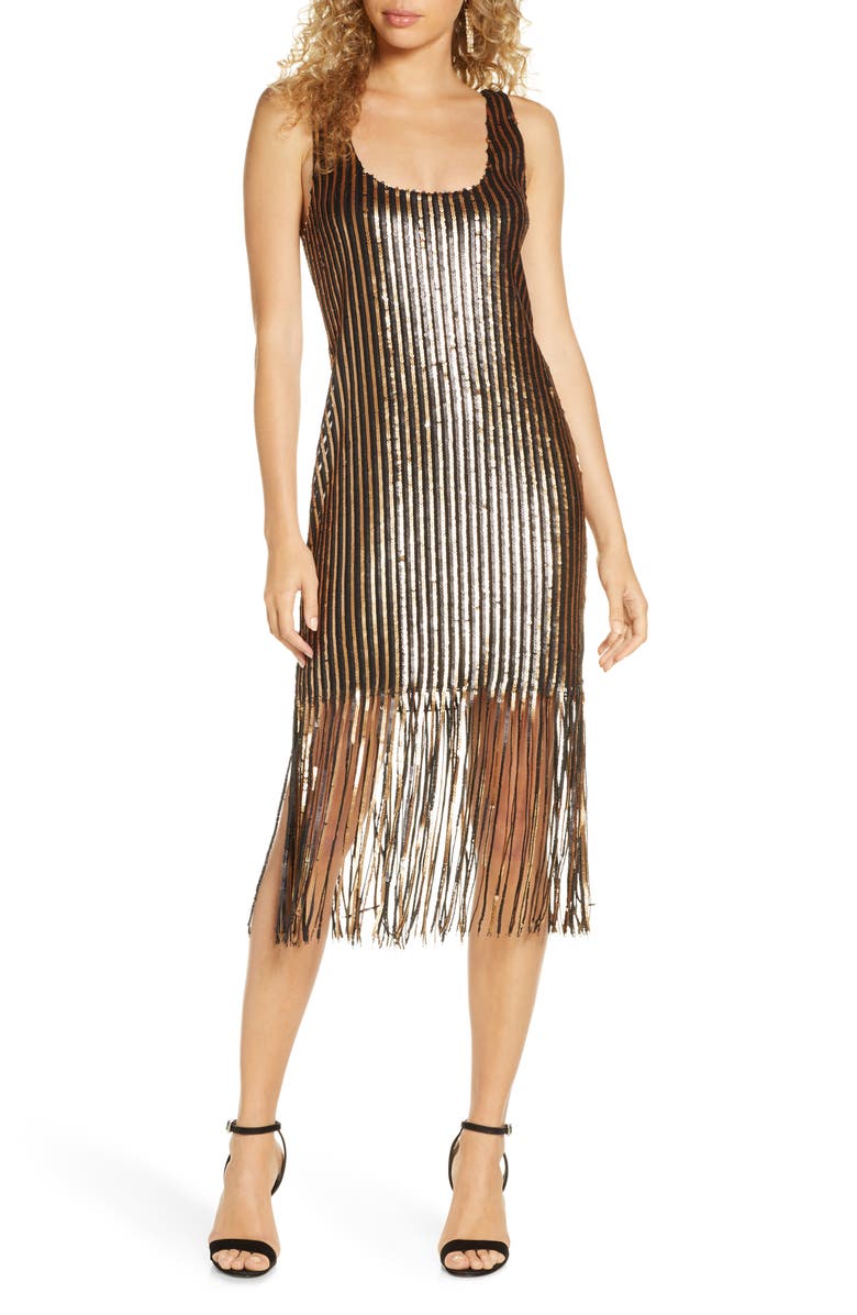 BB Dakota by Steve Madden BB Dakota Girl's Best Friend Sequin Fringe Sleeveless Sheath Dress, Main, color, 