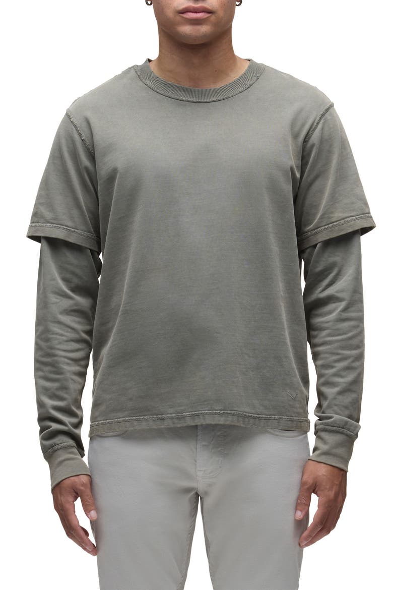 Hybrid Layered Cotton T-Shirt, Main, color, STONE GREY