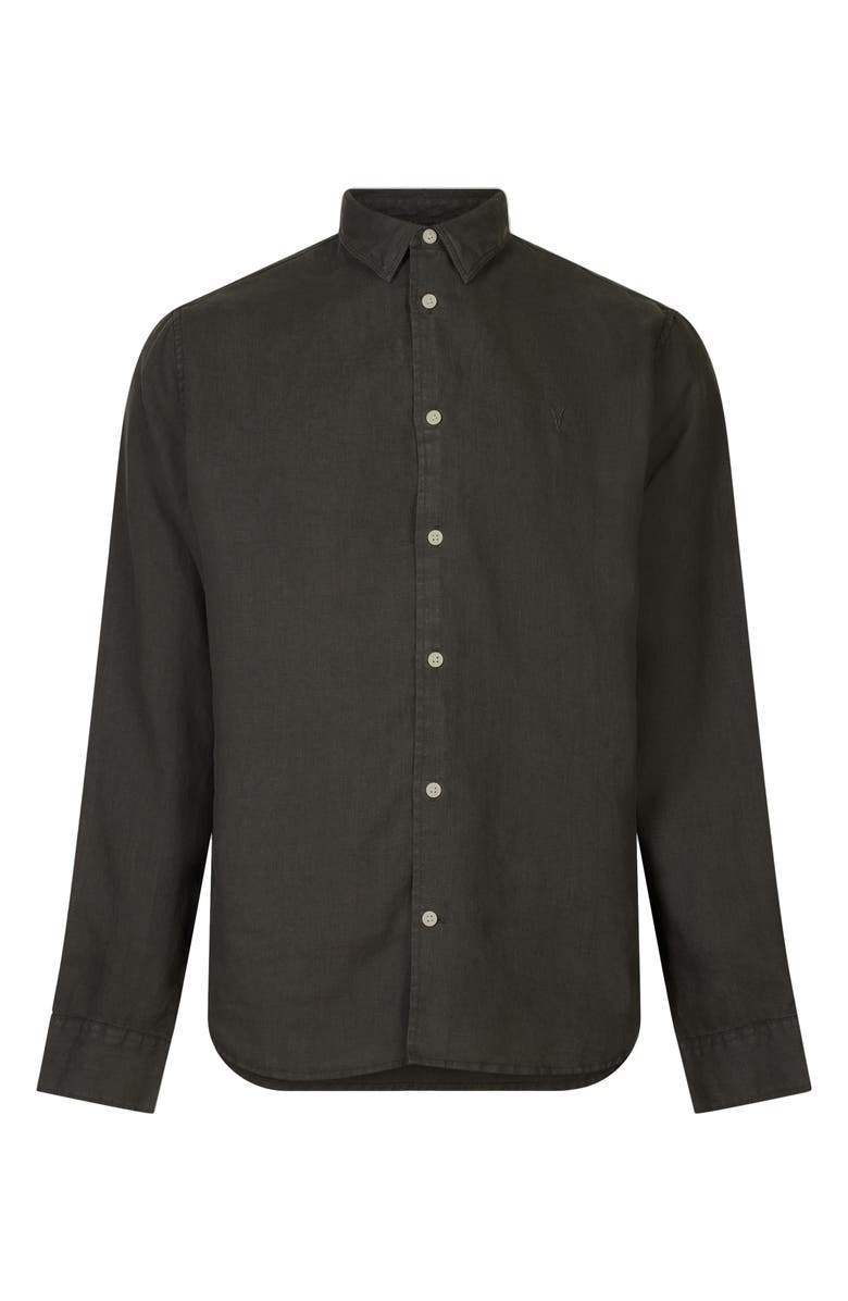 AllSaints Cypress Slub Linen Button-Up Shirt, Alternate, color, Washed Black