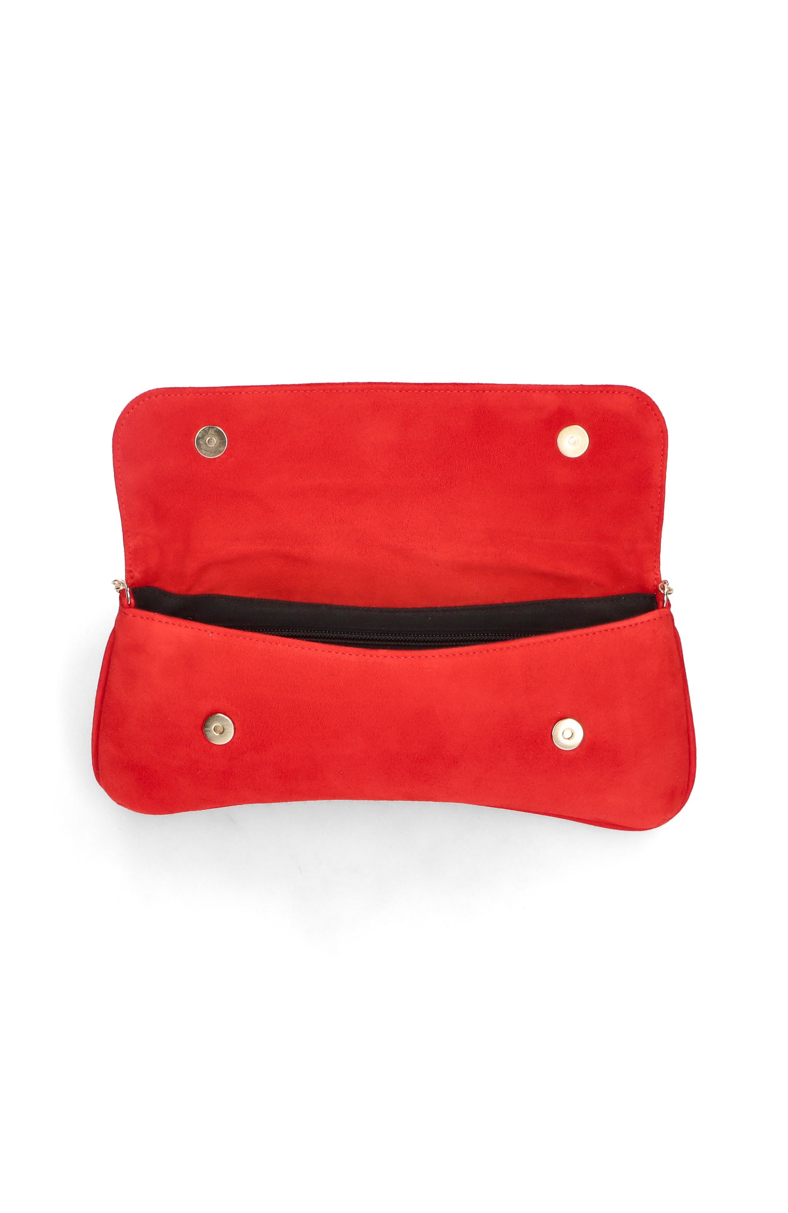 Medium Leather Clutch With Cross Body Chain Strap, Alternate, color, Red