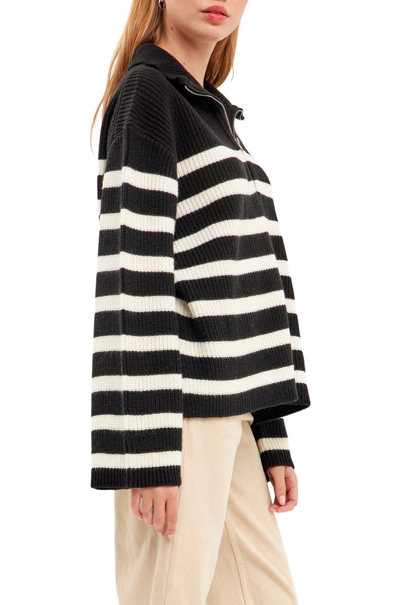 English Factory Stripe Half-Zip Sweater, Alternate, color, Black/ White