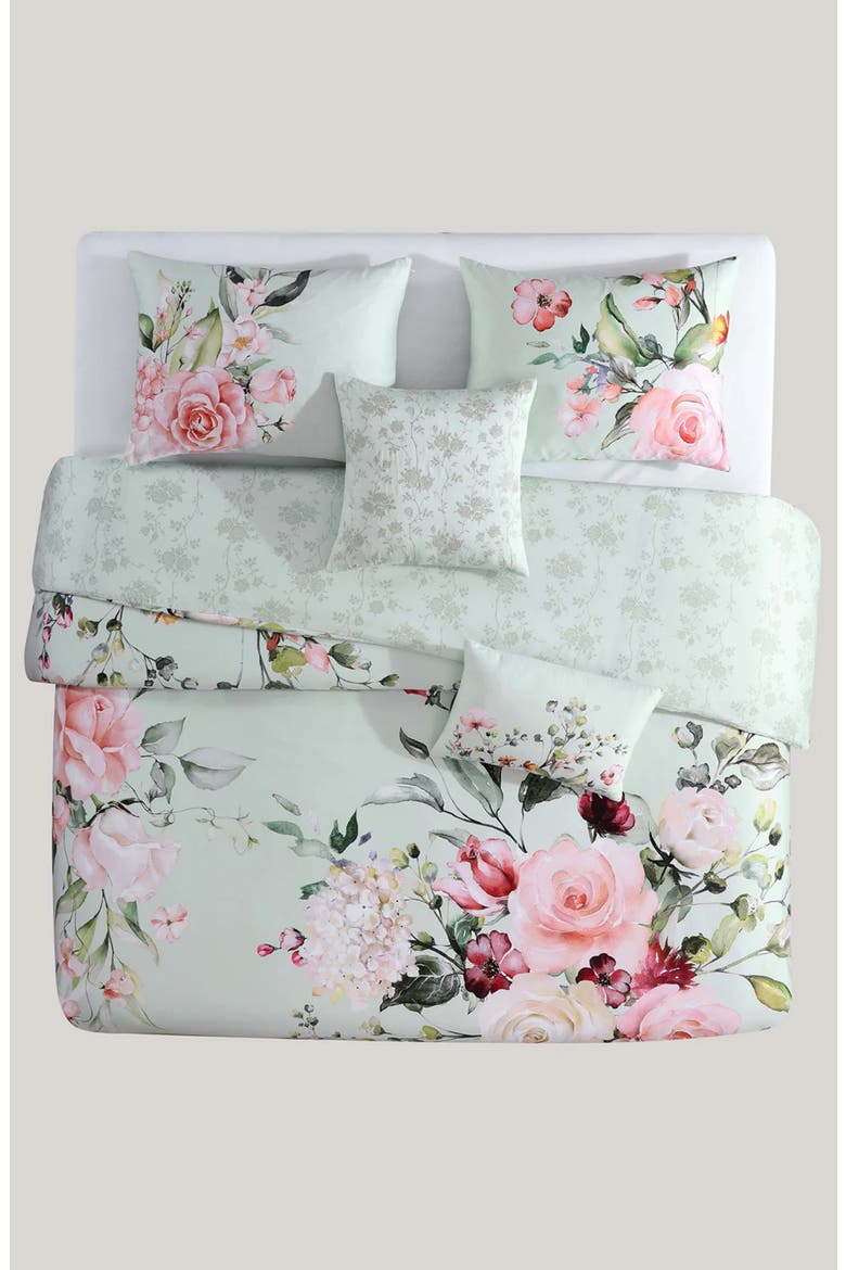 Misty Rose 5-Piece Reversible Comforter Set, Alternate, color, GREEN