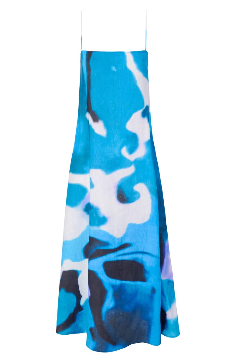 STAUD Laura Print Linen Maxi Dress, Alternate, color, Blue Haze