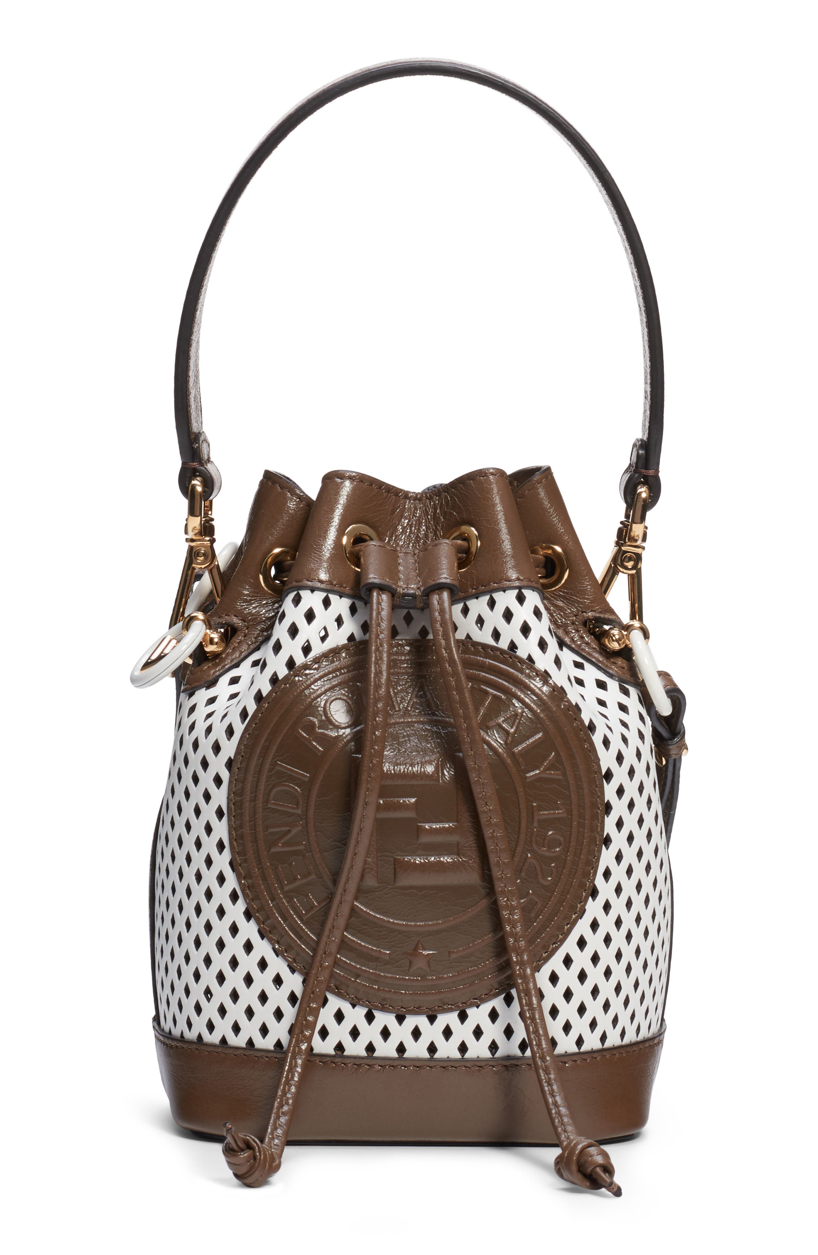 Fendi Mini Mon Tresor Perforated Leather Bucket Bag, Main, color, 