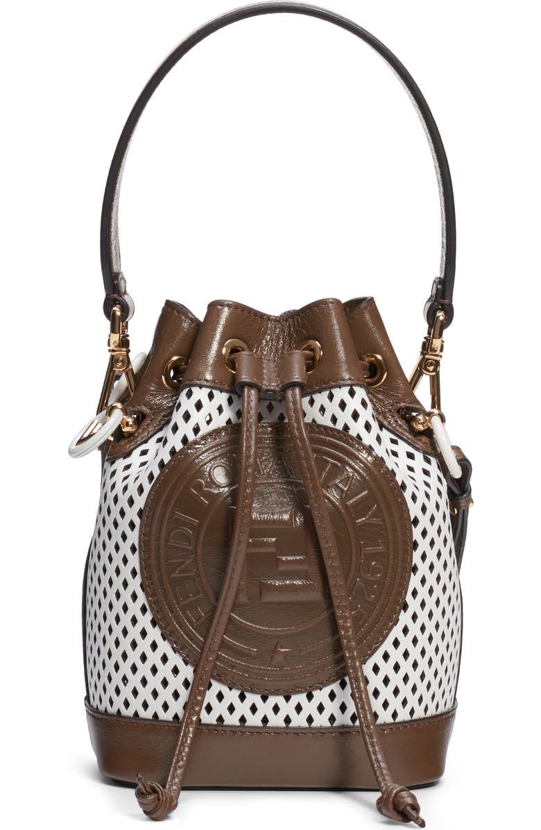 Fendi Mini Mon Tresor Perforated Leather Bucket Bag, Main, color,