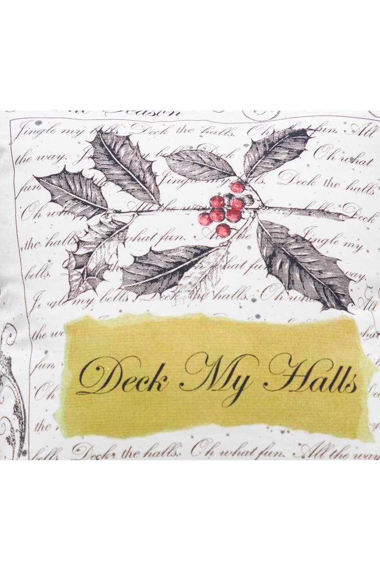 "Deck My Halls" Christmas Holly Cotton Blend Accent Throw Pillow 18" x 18", Alternate, color, White