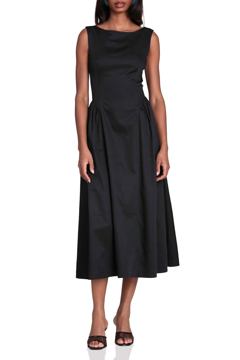 Fit & Flare Midi Dress, Main, color, BLACK