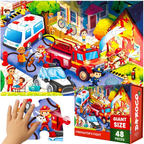 Giant Floor Puzzle for Kids - 48-Piece Jigsaw Puzzles with USA, World Map, City, and Vehicle Themes