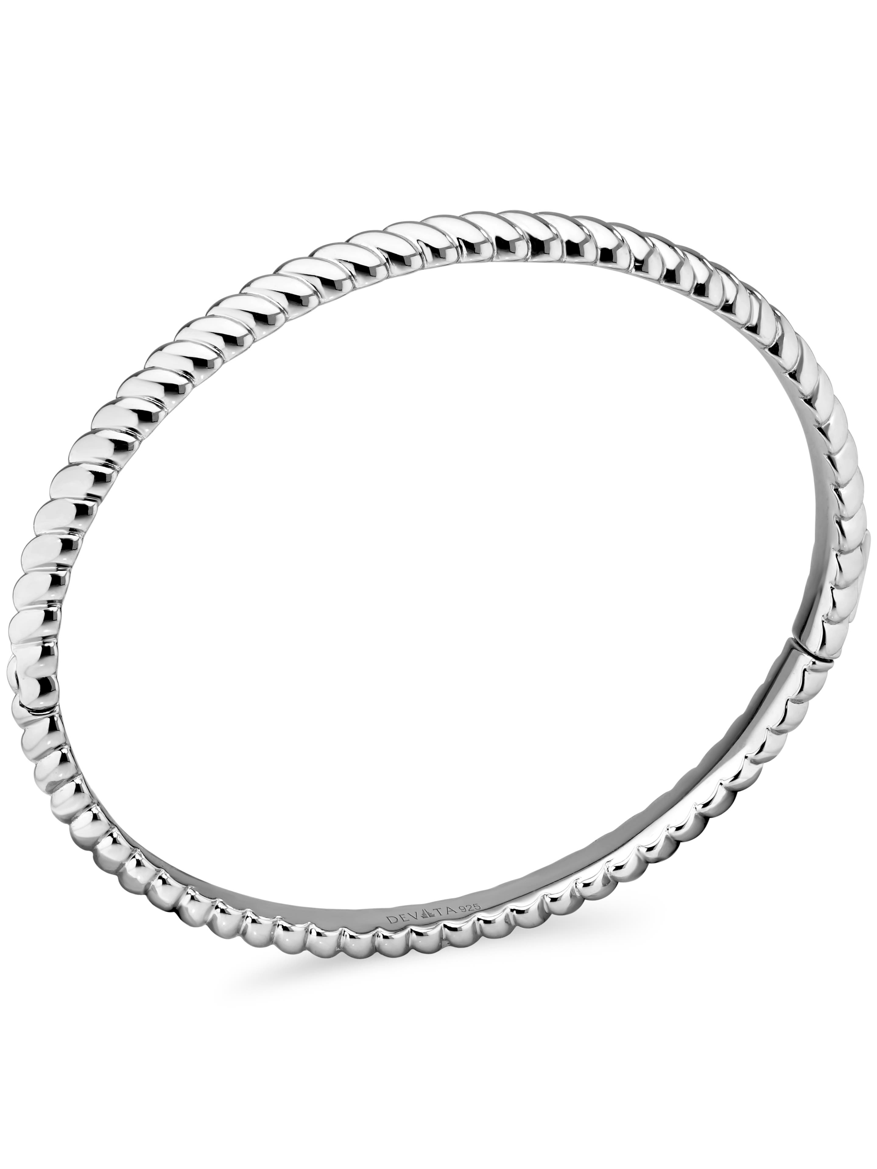 DEVATA Rope Bangle Bracelet in Rhodium Plated Sterling Silver (Women ...